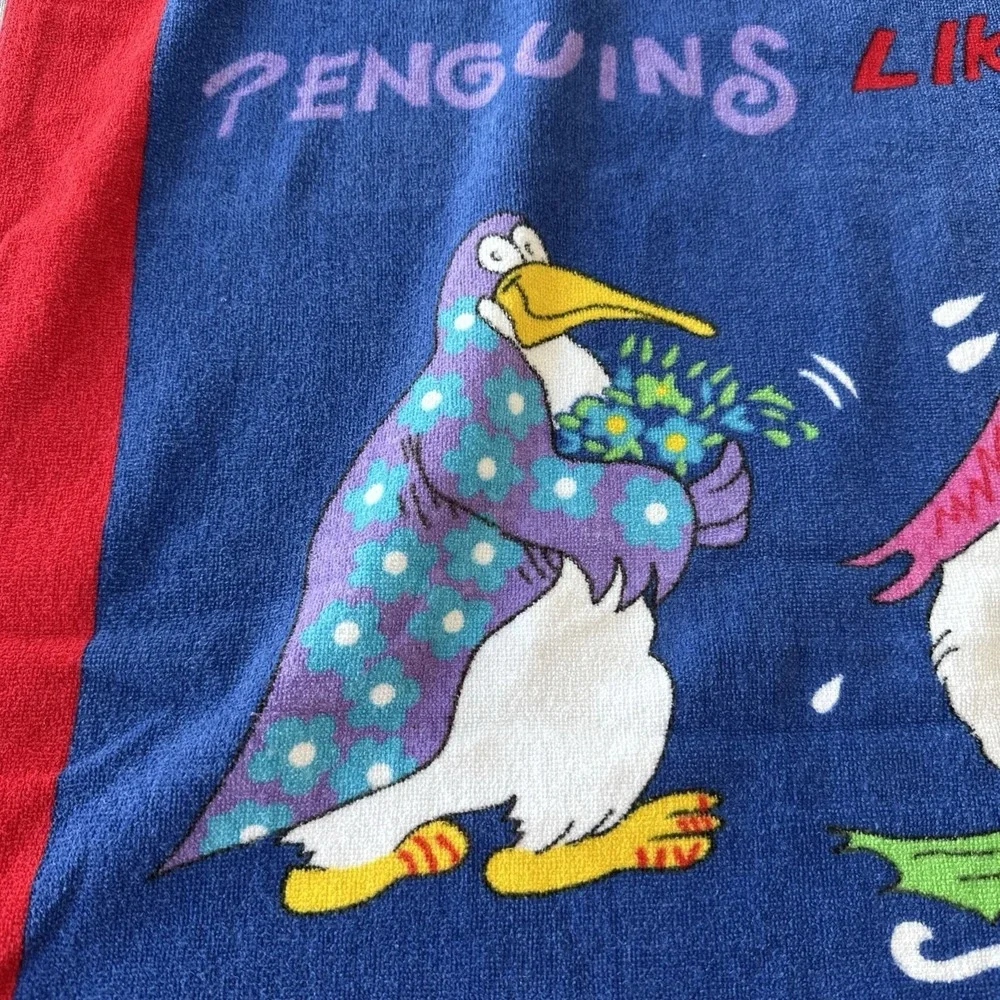 Cotton Beach Towel Vintage Penguins 52x29 Davidson Cotton Company